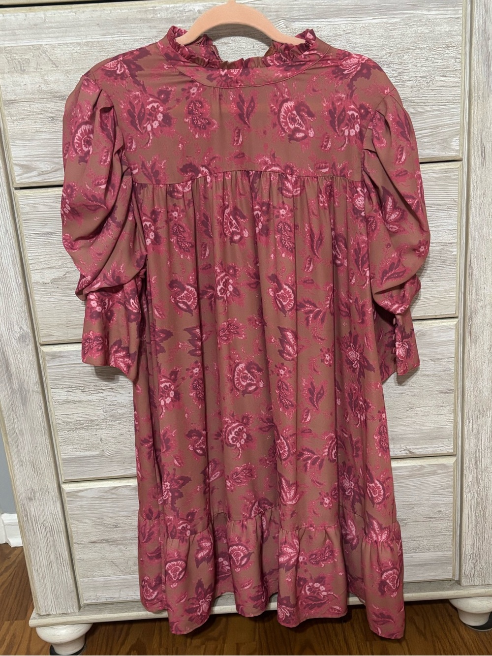 Women’s Floral Ruffle Neck Casual Dress in Mauve Pink